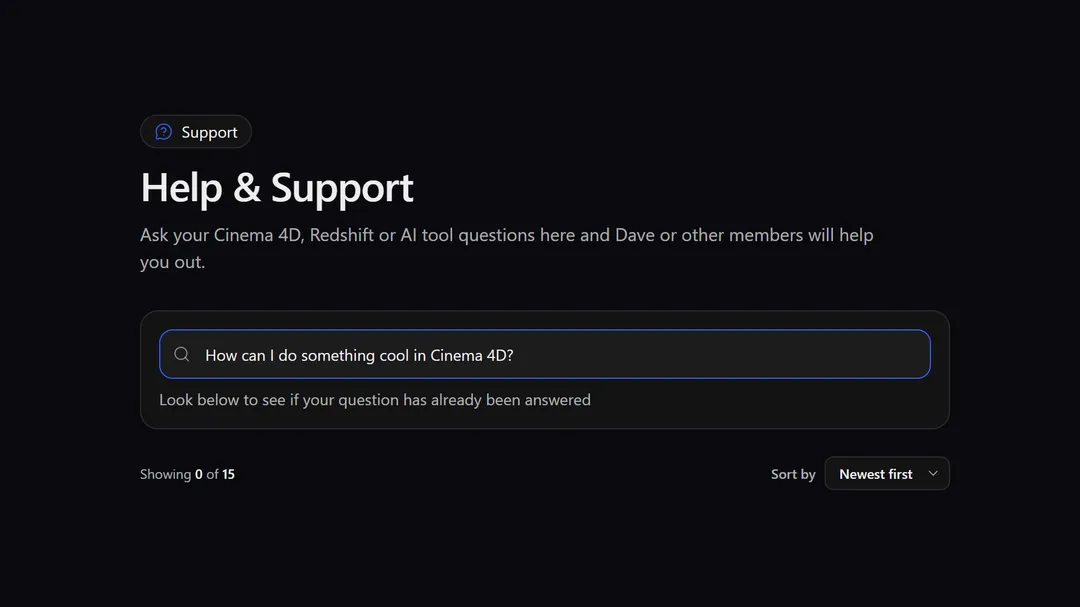 Help and Support forum with search and sort controls